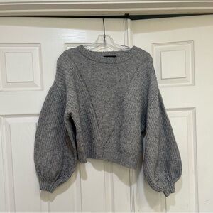 Women‎ M  Gray Thick Knit Ballon Sleeves Wool Blend Sweater  Famine Fall Scandi
